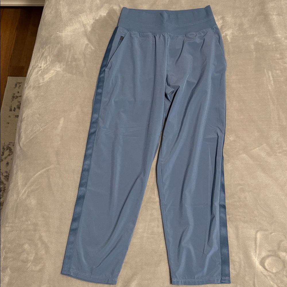 Athleta Blue Nolita Slim Tapered Cropped Athletic Pants with Tuxedo Stripe
